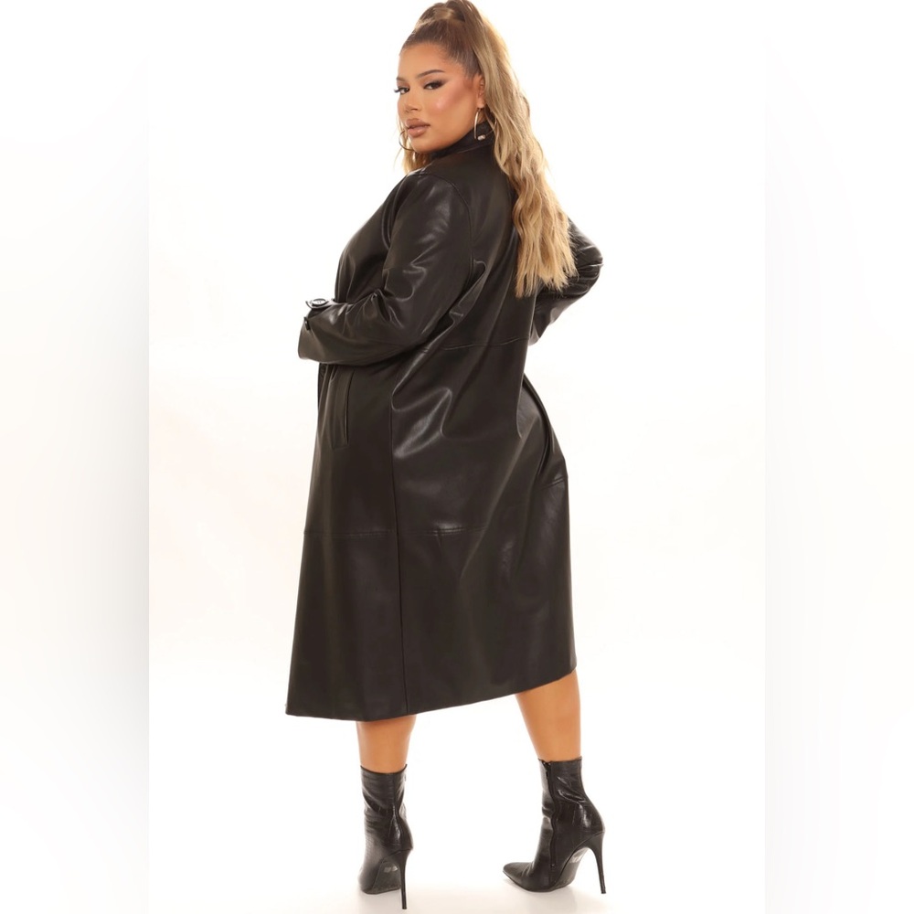 Black Faux Leather Trench Coat